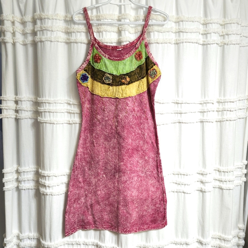 Pink and Yellow Embroidered Dress. Final Price